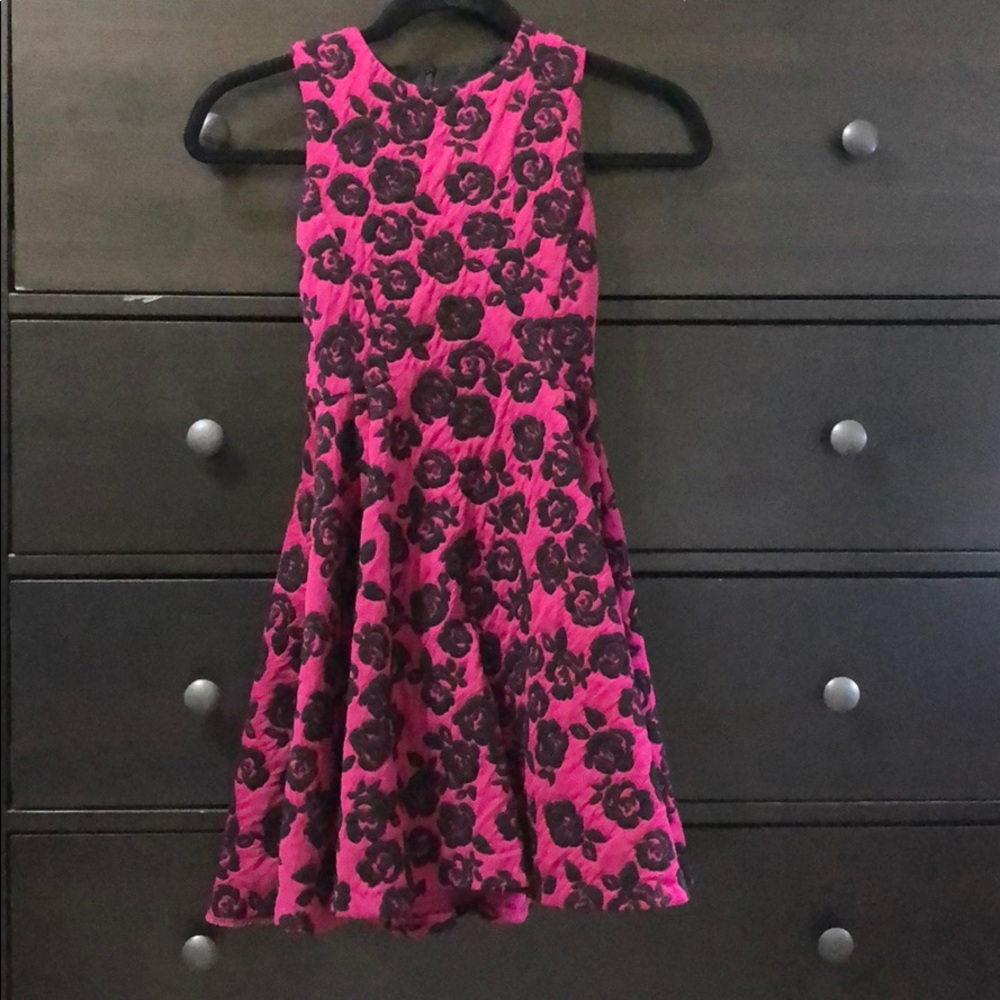 Girls Soft Velvet Dress with black flower pattern